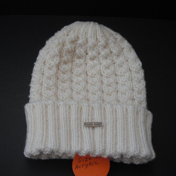 Hand Knitted Hat Toque Adult Size-M-L Acrylic Color White - 031 Hand knit by me - Picture 6 of 8